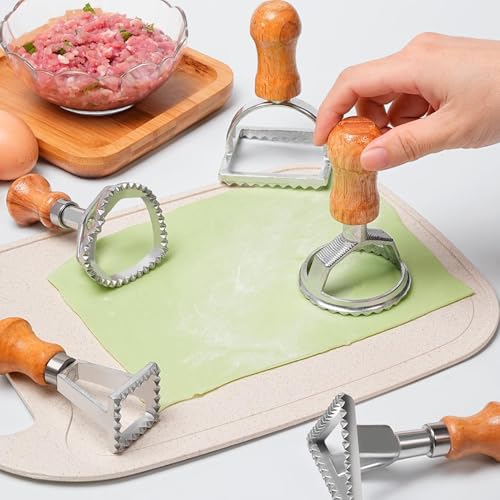 Xoguue Dumpling Cutter,Wooden Handle Dumpling Cutter - Ergonomic Dough Cutting Device Pasta Making Kit for Holidays Birthday Celebrations - Image 9