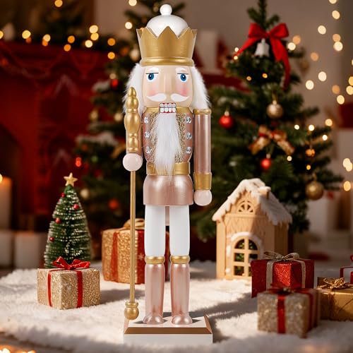 image for Joliyoou 15 inch Christmas Nutcracker, Wooden Nutcracker King Holding 