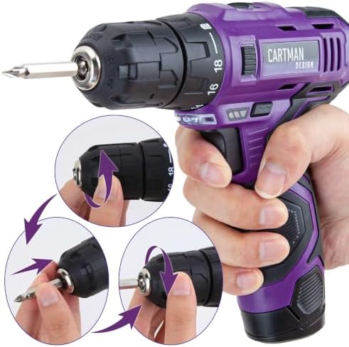 CARTMAN Purple 198-Piece 12V Cordless Drill Tool Combo Set - 4