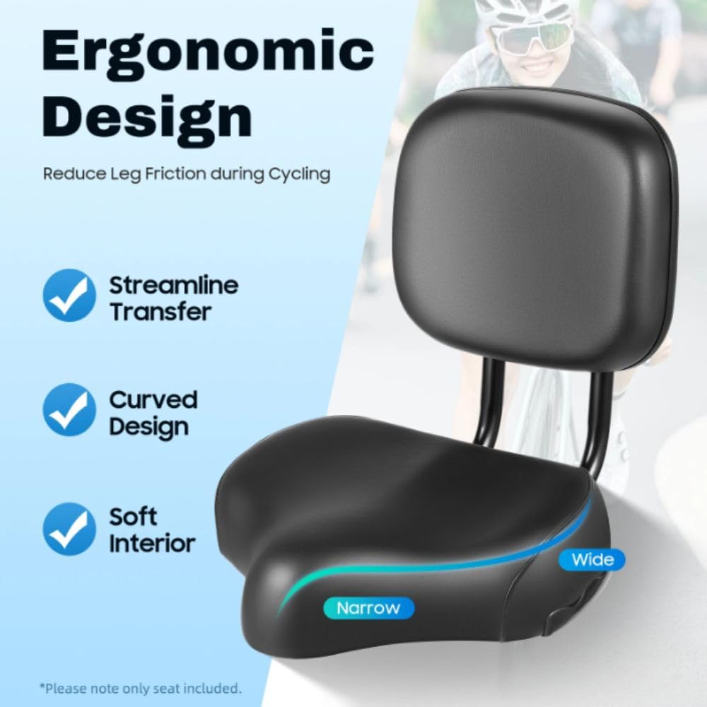 Fahrradsitz mit Rückenlehne, übergroßer bequemer ergonomischer Sattel für Männer und Frauen, höhenverstellbarer Sitz mit Rückenstütze für Dreirad, Mountainbike, E-Bike, Fitness