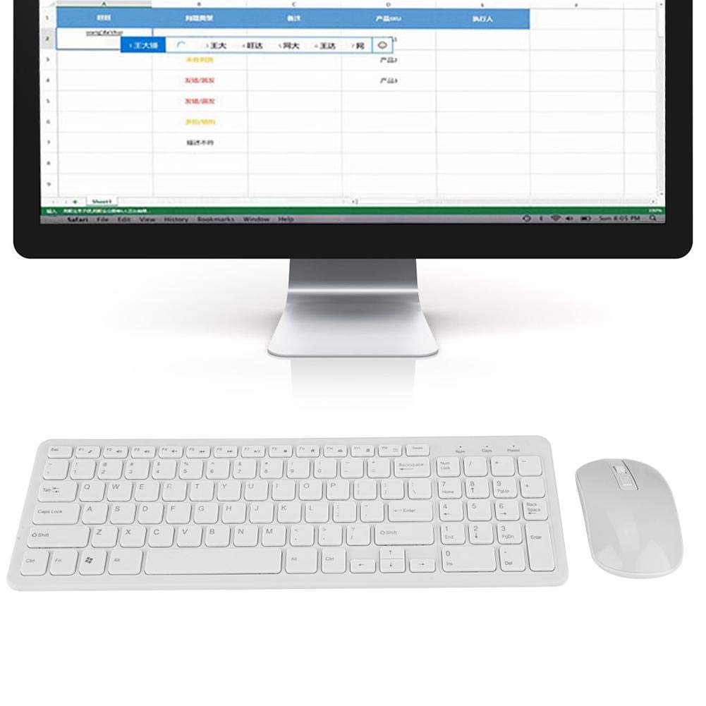 Clavier et Souris combinés sans Fil, 108 Touches Multifonctions sans Fil 2.4G Clavier Combo Souris Haute sensibilité élevée sans délai pour 7/8/10 / XP/Vosta etc(Blanc)