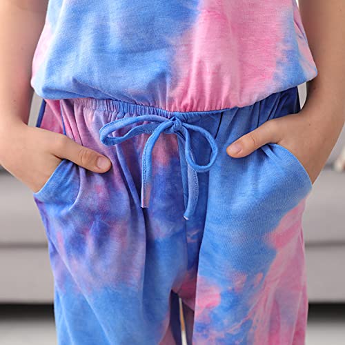 Gorlya Girl's Sleeveless Solid Casual Jumpsuit Rompers Harem Pants Outfits For 4-14T (Gor1070, 9-10Y, Blue Zr) #TOP5