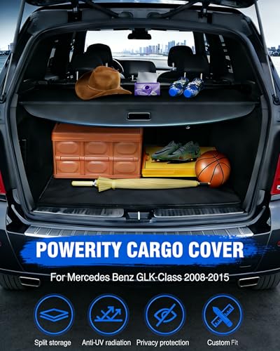 Image of Powerty Retractable Cargo Cover for 2008-2015 Merecedes Benz GLK-Class-Canvas Texture Trunk Cover Privacy Screen Rear Security Shade for GLK Accessories