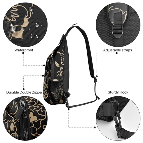 Skull Sling Bag Travel Sling Backpack Crossbody Bag Shoulder Pack Hiking chest Daypack for Women Men Waterproof Adjustable Lightweight Cycling Runners Climbing4