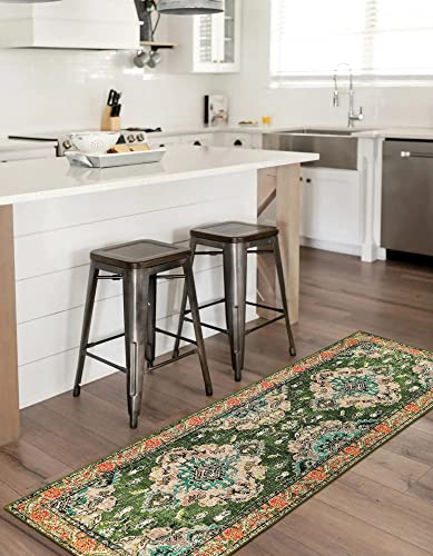 Wonnitar Bohemian Medallion Runner Rug - 2X6 Washable Forest Green Kitchen Runner Non-Slip Boho Hallway Area Rug Distressed Laundry Carpet Vintage Throw Mat For Bathroom Bedroom Entryway #TOP4