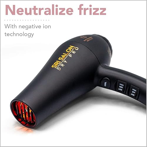 Miniatura 5 de SRI Salon Dry Pro secador de luz infrarroja con resultados de salón iones negativos para encrespamiento reducido secado rápido y brillo máximo 1875