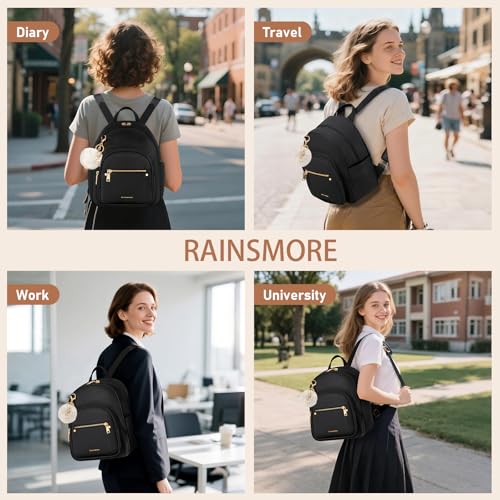 RAINSMORE Mini Backpacks Purse Women Waterproof PU Leather Small Backpack with Cute Pom Backpack Purses for Daily Outdoor - Image 3