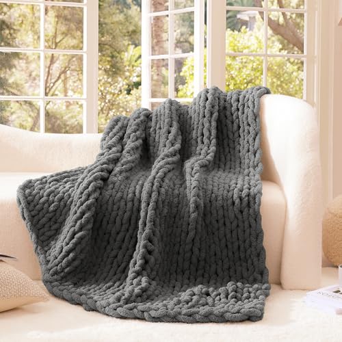 WRENSONGE Chunky Knit Blanket Throw Dark Grey...