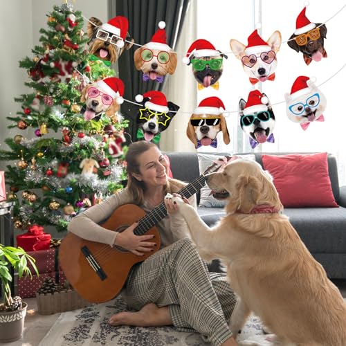 Image of Dog Christmas Garland Dog Birthday Banner Puppy Themed Party Decorations Funny Dogs Face Banner Puppy Merry Christmas Sign Garlands for Kids Adult Pets Birthday Supply Xmas Holiday New Year