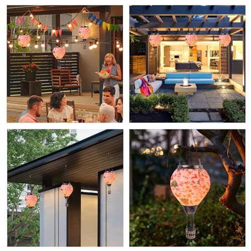 Hot Air Balloon Solar Lantern with Flickering Flame - Waterproof Hanging Lights for Patio, Garden, Yard, Farmhouse Decor & More (Santa and Christmas Trees) - Thumbnail 4