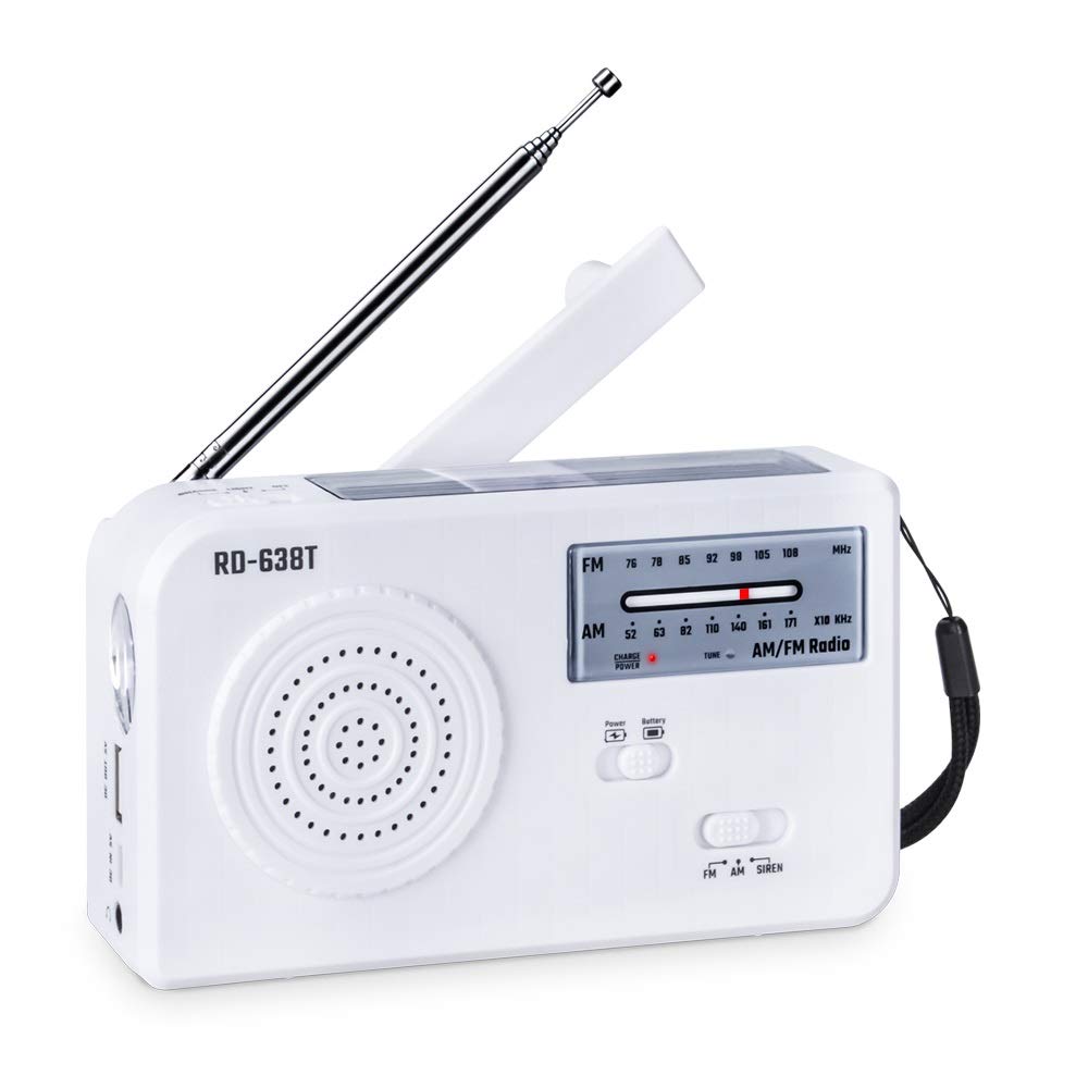 Olycism Portable AM FM Radio Rechargeable Wind Up Radios Dynamo Radio Emergency Hand Crank Solar with 500mAh Power Bank Earphone Port LED Torch SOS Alarm for Camping Travel Outdoor Activities