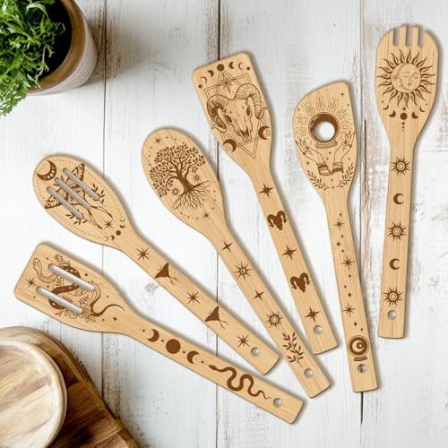 CUTHOLLOW 6PCS Magic Element Wooden Kitchen Cooking Utensil Set