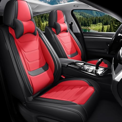 Image of Car Seat Covers Custom Fit Kia Telluride 2020-2026, Waterproof Nappa Leather Car Seat Protector, Breathable Car Seat Cushion, Seat Covers for Car(2 Seats Luxury /Black&Red)