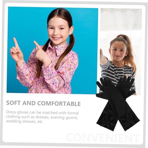 Elegant Boys and Girls Dress Gloves Stretch Satin Gloves Bowknot Party Wedding Flower Girl for2