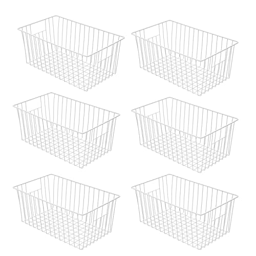 16inch Farmhouse Freezer Wire Baskets Organizer Storage Bins Large Organizer Baskets with Handles for Storage, Office, Kitchen, Pantry, Cabinet, Closets – Set of 6 (White 6)