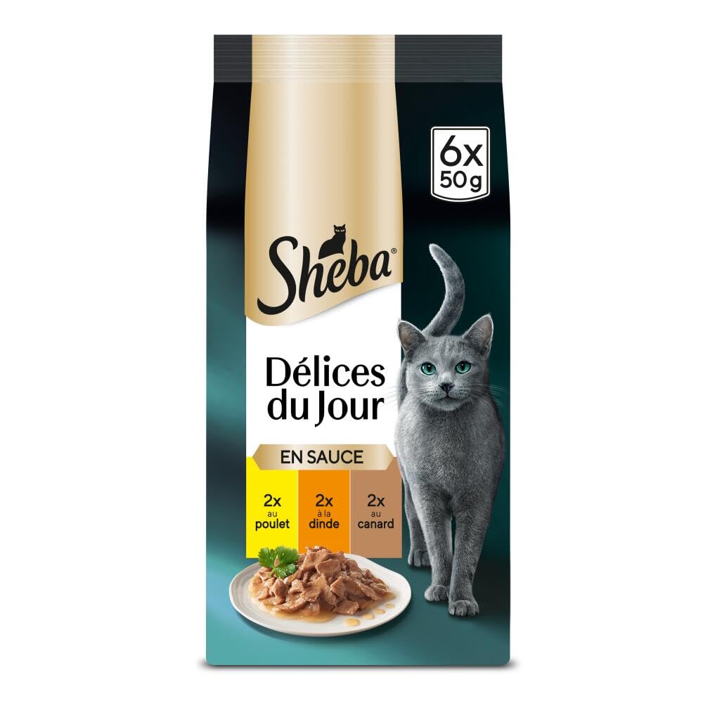 Sheba Délices du Jour Sachets Fraîcheur 6 X 50 g Sélection à La Volaille en Sauce - Pack de 12