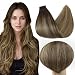 Full Shine 14" 20 Pcs 50 Gram Tape Hair Color #2 Darkest Brown Fading to #3 Darker Brown and #27 Honey Blonde Balayage Real Remy Human Hair Extensions of Full Head Extensions Glue in Hair Extensions