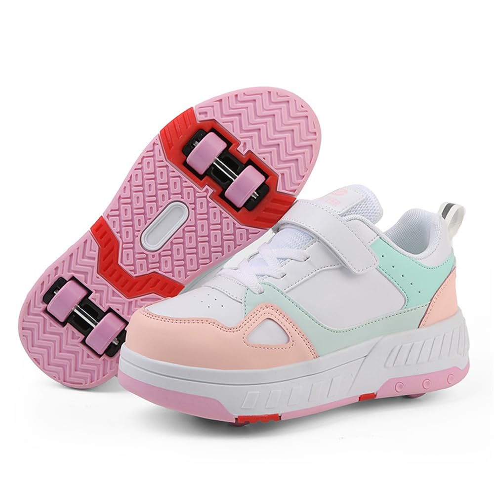 Mateju Zapatos con Ruedas Niñas Niños, Zapatillas con 4 Ruedas Ajustables, Zapatillas de Skateboarding Multiusos 2 en 1 Zapatillas de Correr al Aire Libre para Niños y Adultos