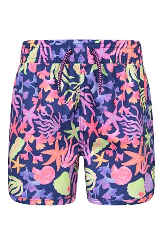 Mountain Warehouse Patterned Girls Boardshorts - Lightweight Swim Shorts with Adjustable Waist, Easy Care Bottoms - Spring Summer, Beach, Swimming, Pool Navy (01) Kids Size 7-8 Years