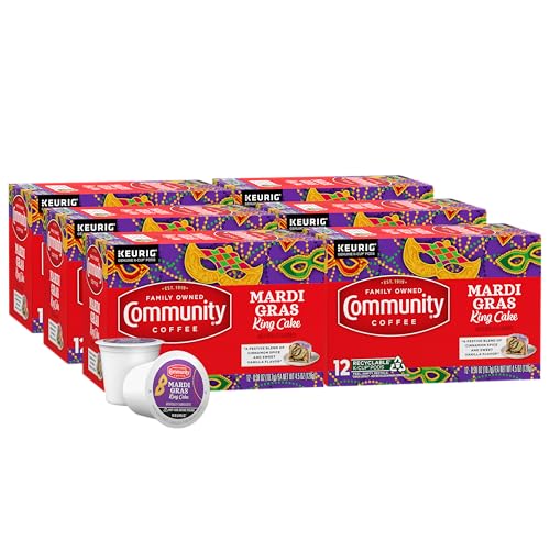 Image of Community Coffee Mardi Gras King Cake Flavored 72 Count Coffee Pods, Medium Roast, Compatible with Keurig 2.0 K-Cup Brewers 72 Count (Pack of 6)