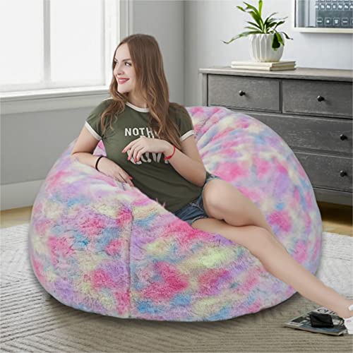 Image of New Tie Dye Rainbow Design Furry, Bean Bags with Beans Filled, Chair. Premium and Luxurious Fur Bean Bag with thermocol Balls XXXL (Green Tie-Dye)