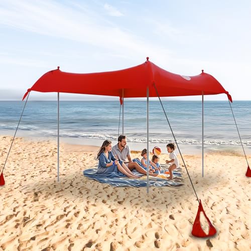 Image of UMARDOO Family Beach Tent Canopy Sun Shade Portable, Large Compact Beach Sun Shelter Easy Setup with Packable Bag for Outdoor Travel (Red, 12X12 FT.)
