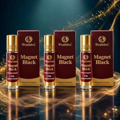 Image of Magnet Black Attar Roll-On Perfume Oil 8 ml x 3 | Alcohol Free | Long Lasting Rich Fragrance | Men & Women | Pocket Size Travel Friendly Roll On | Daily Wear Fragrance - Pack of 3