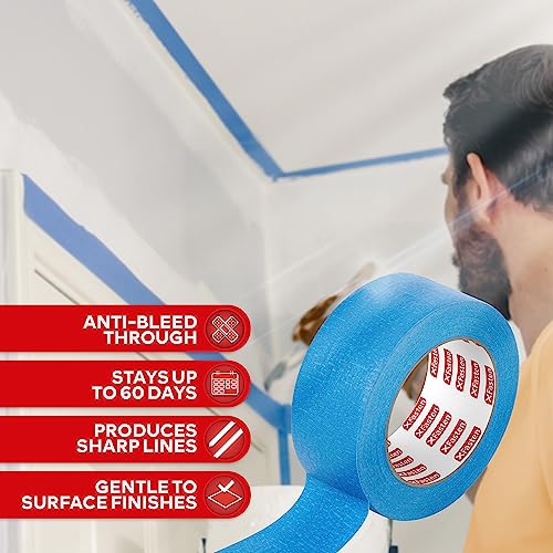 Xfasten Blue Painters Tape Bulk, 1.88 Inch X 60 Yards, 1440 Yards Total (24-Pack) Blue Painters Masking Tape Bulk - Sharp Edge Line Technology, Produces Sharp Lines | Residue-Free Wall Trim Tape #TOP1