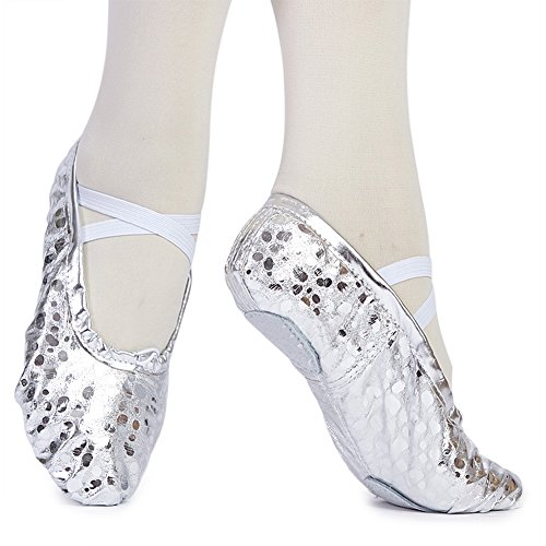 MSMAX Split Sole Ballet Practice Shoes Yoga Party Slippers for Women Silver 4 M US Women