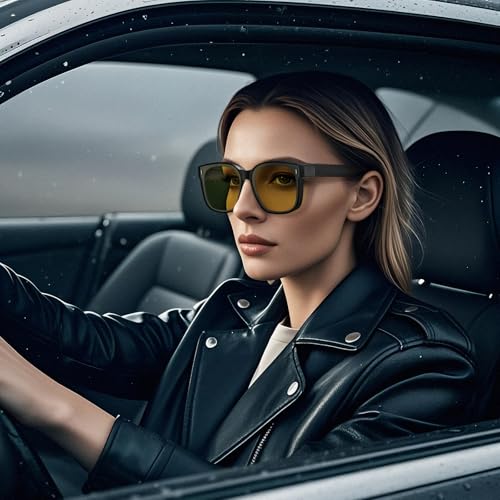 CARFIA Night Vision Glasses for Womens Men Anti-glare,Fit Oversize TAC Glasses Safety HD Yellow Driving Glasses2