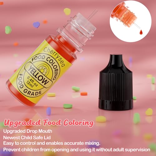 Image of Cherrysea Food Coloring for Cake Decorating Rainbow Edible Food Dye for Halloween Baking Royal Icing Cookie Supplies Gluten Free 7x12ml Food Grade Liquid Food Color Kit, 0.4 Fl. Oz /Bottles