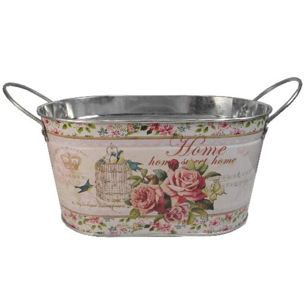 Florist Supplies Metal Flower Plant Herb Bulb Pot Planter Trough Bluebird Pink Rose Design 22cm x 14cm