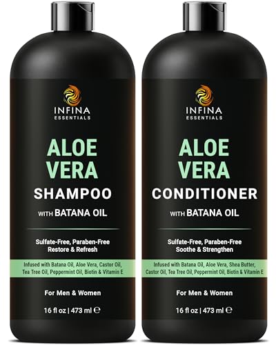 INFINA ESSENTIALS Aloe Vera Shampoo and Conditioner Set | 16 fl oz Each | with Batana Oil | Hydrating, Soothing & Moisture Balance Formula | Nourishing Care for Dry, Itchy or Sensitive Scalp