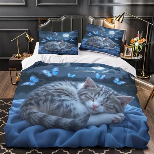 Parure de lit microfibre 3d effet chaton endormi 140x200