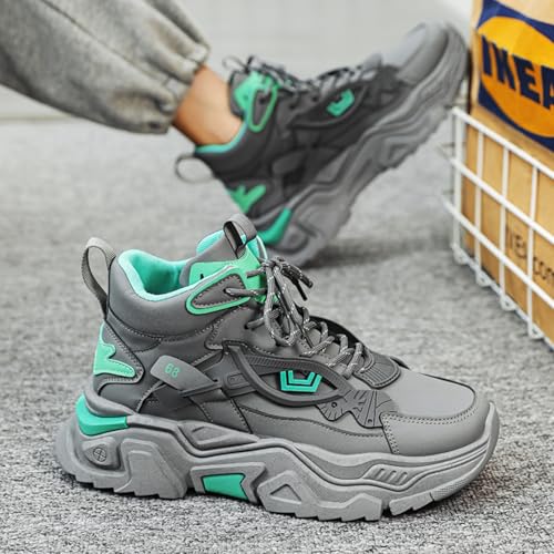 Image of Men'sHigh-Top Chunky Sneakers: Stylish Structural Accents, Trendy Dad Shoe Design, Comfortable Thick Sole & Durable Upper-Street Outfits & Urban Fashion Ensembles
