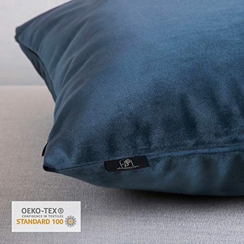 Phantoscope Pack of 2 Velvet Decorative Throw Decorative Pillow Cover Soft Solid Square Cushion Case for Couch Dark Blue 18 x 18 inches 45 x 45 cm