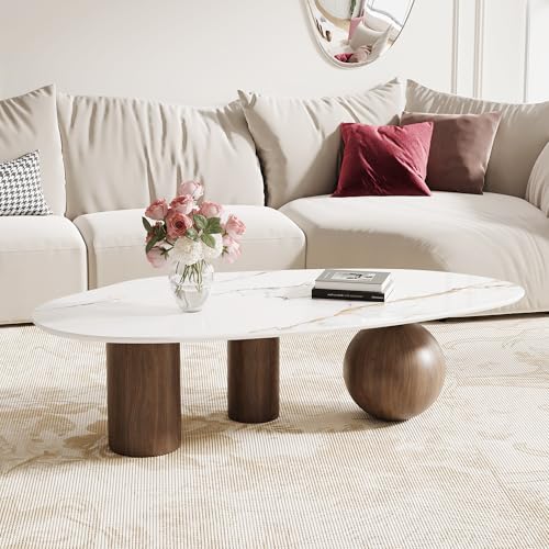 54" Modern Oval Coffee Table with Unique Textured Sintered Stone