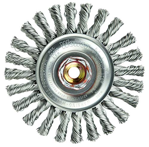 Image of Weiler 13272 Cable Twist Knot Wire Wheel 4 inch, .020 inch Stainless Steel Fill, M10X1.50 Nut, Made in the USA (Pack of 5)