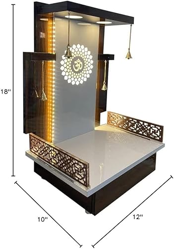 Templo de madera marrón con luz LED para el hogar y la oficina, templo del hogar, Puja Mandir, colgante de pared y mesa (18 x 12 10 pulgadas), disponible en Yaxa Peru