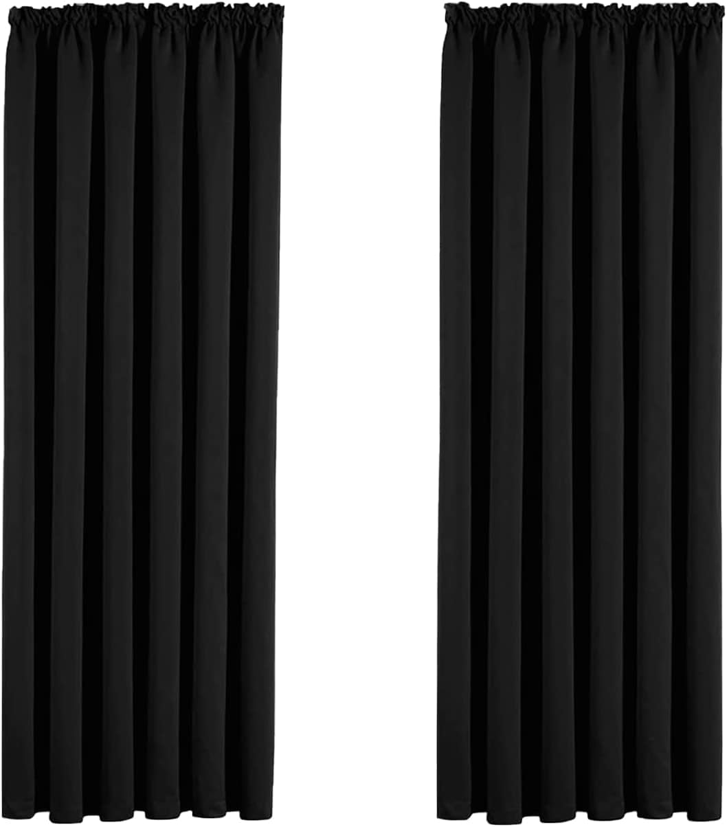 Aspire Homeware Blackout Curtains for Living Room Pencil Pleat Black Bedroom Curtains Window