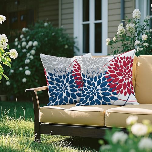 WitHero Decorative Throw Pillow Covers Set of 2 Red Blue Silver Grey Dahlia by WitHero - Used condition - Image 5