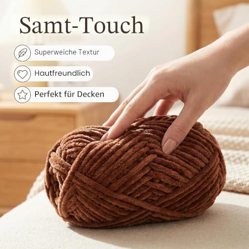 Renyiz Dicke Chenille Wolle Set 300g mit Häkelnadel 6mm – Bild 6