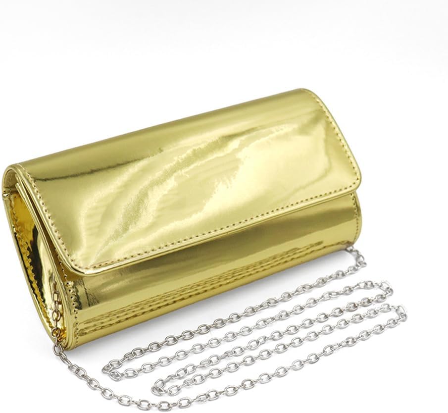 Silver Metallic Purse Flap Dazzling Small Clutch Bag Evening Bag With Detachable Chain - Image 2