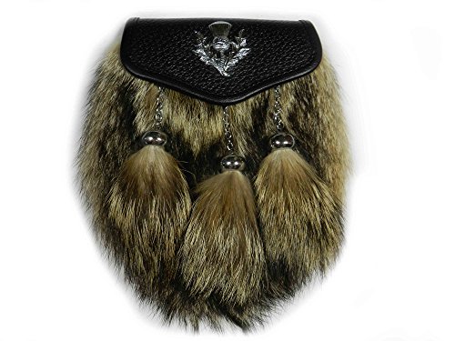 UT Kilts Coyote Fur Kilt Sporran for Men, Belt Pouch with REMOVED Chain, Kilt Accessories