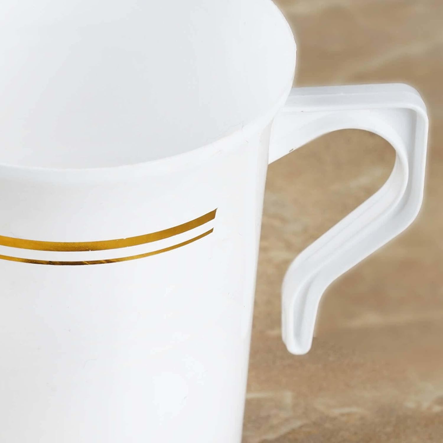 Efavormart 8-Pack 8oz White Plastic Coffee Cups with Gold Rim, Tres Chic Collection Disposable Hot Cocoa Mugs for Weddings, Receptions and Upscale Cafes