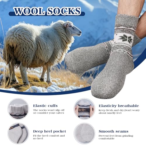 Yeblues 5 Pairs Winter Warm Thick Wool Socks for Men, Thermal Wool Hiking Socks, Breathable Cozy for Men Cold Weather3