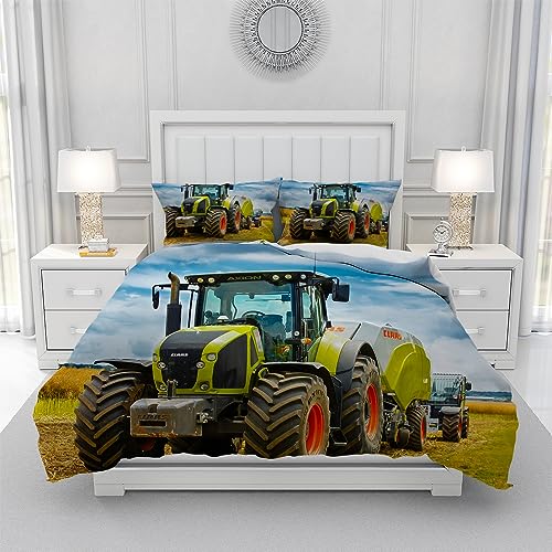 Gegeryozer Housse de Couette Tracteur 220×240 cm Parure de Lit Enfants Motifs de Tracteurs Housse de Couette Enfant en Microfibre + 2 taies d'oreiller 50 x...