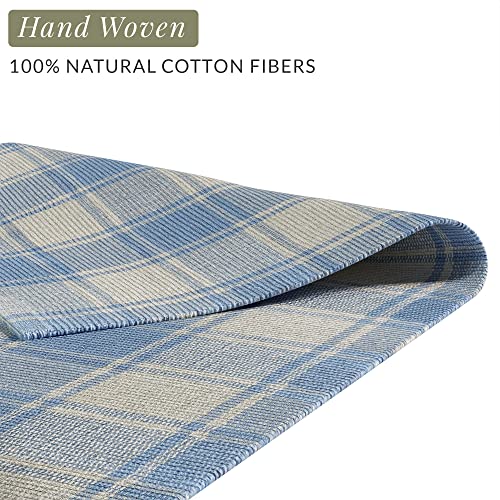 Barnyard Designs 2X7 Handmade 100% Cotton Runner Rug, Boho Kitchen Rug, Runners For Hallways Or Boho Bathroom Decor, Farmhouse Kitchen Rug, Kitchen Runner Throw Rug, Boho Kitchen Decor, Light Blue #TOP3