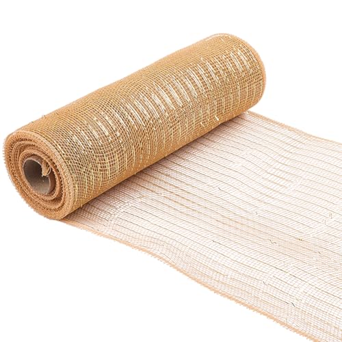 CABODYALS 23.77M 260mm Gold Mesh Ribbon Roll with Foil Metallic Shining Decorative Christmas Wide Flat Netting Fabric Ribbons for Party Wreath Bow Decoration Gift Wrapping Diy Craft Supply