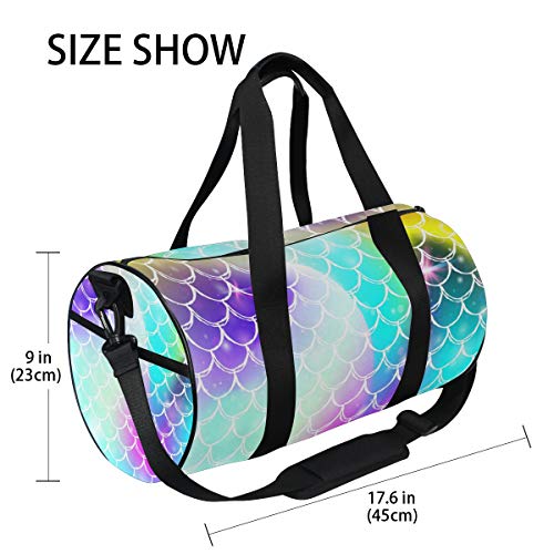 Kawaii Mermaid Rainbow Scales Duffel Bag,Canvas Travel Bag for Gym Sports and Overnight